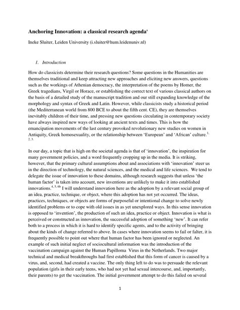 Anchoring Innovation: A Classical Research Agenda.